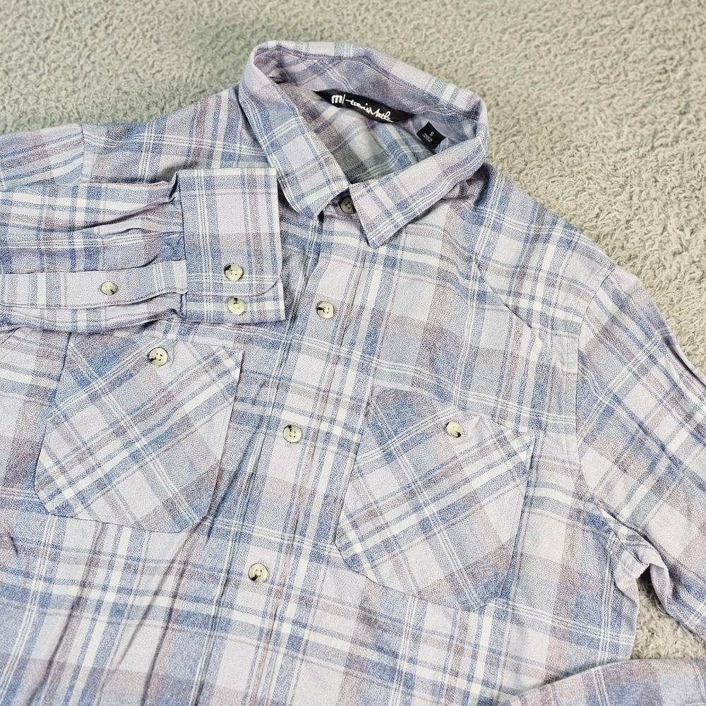 Travis Mathew Shirt Mens Small Blue Plaid Flannel Long Sleeve Button Up Casual
